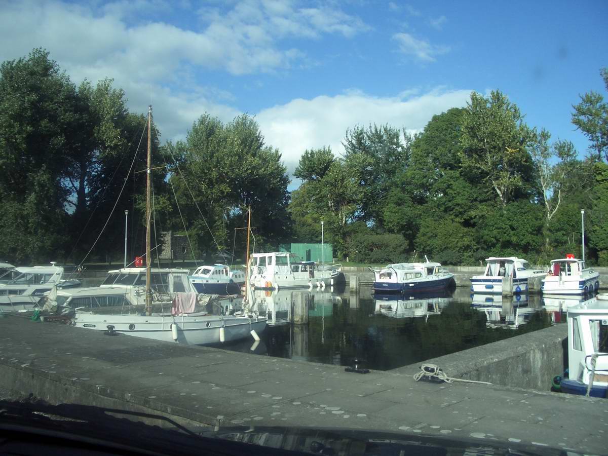 Motor cruisers and other boats in Portumna Harbour on Lough Derg.